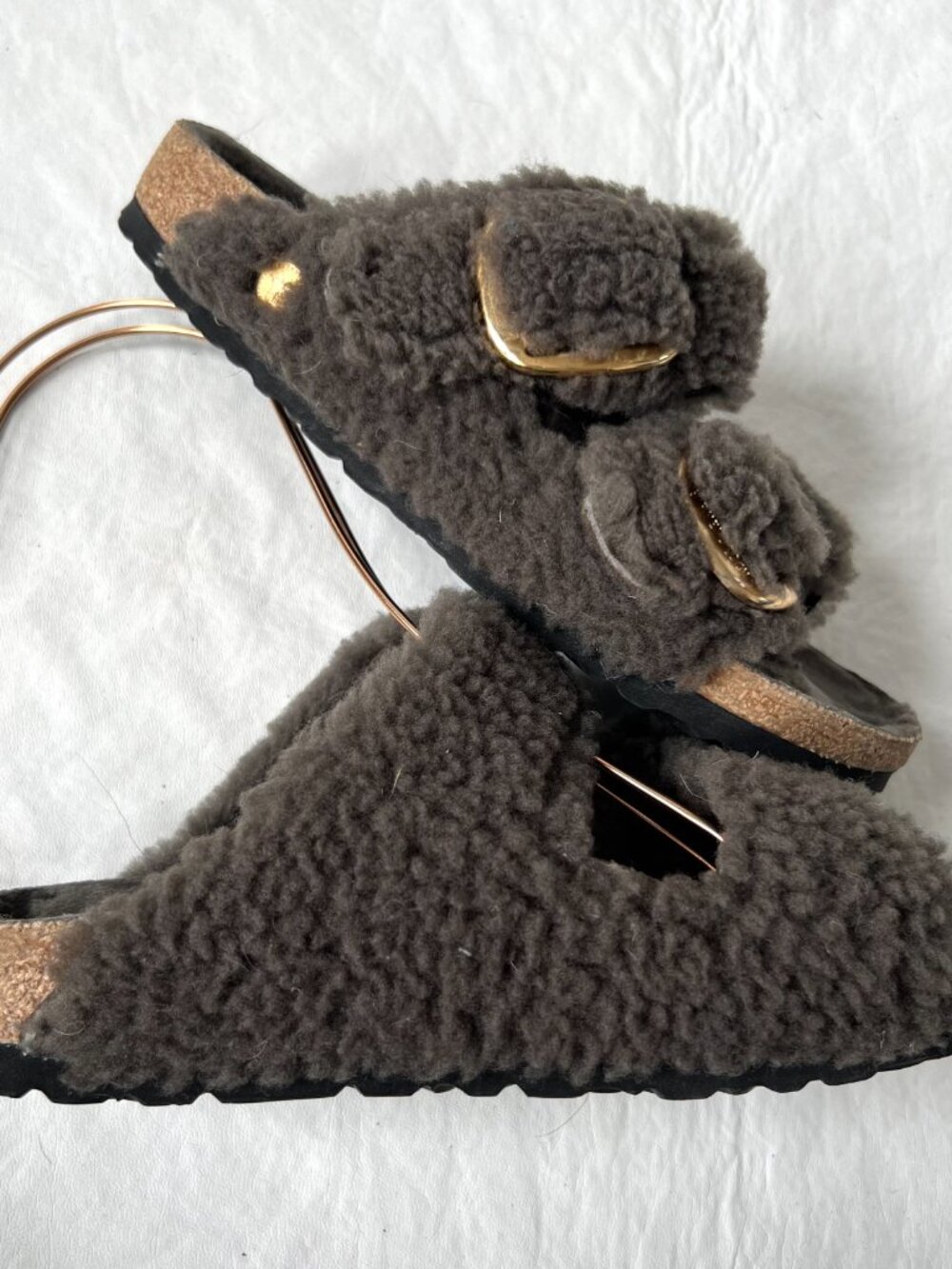 Birkenstock sandals Arizona Big Buckle Shearling teddy gray EU 37 6 6.5 slides - Picture 7 of 13